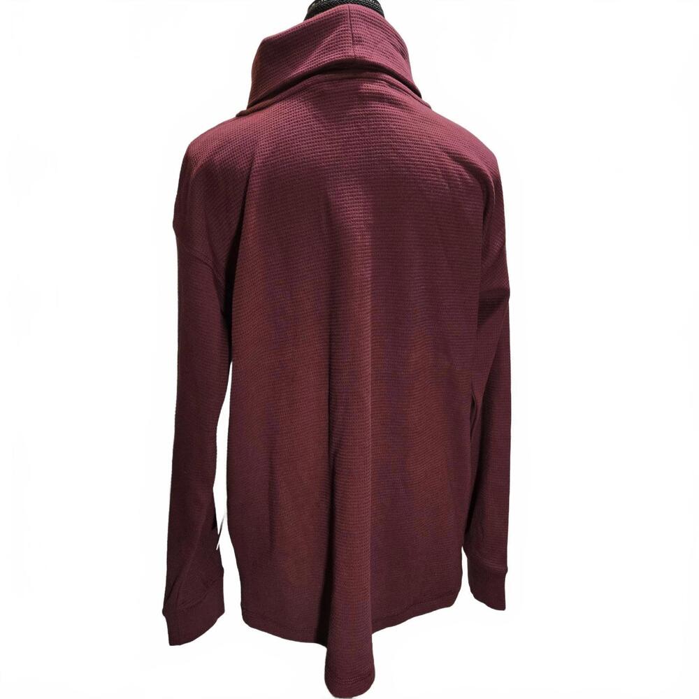 Lands End Women's Long Sleeve Funnel Neck Waffle Top Medium Dark Red - Picture 2 of 6
